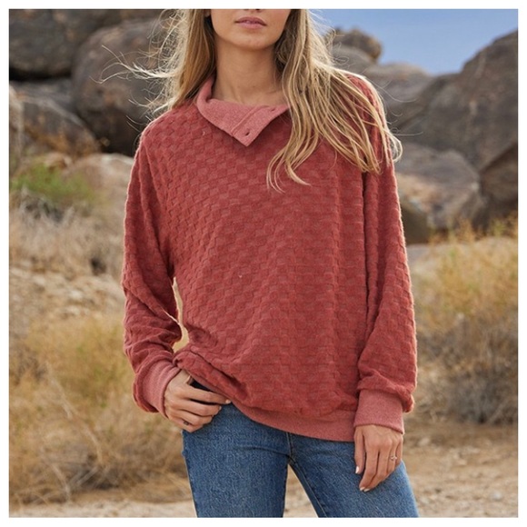 21 Fabulous Button Up Mock Neck Knit Top - Picture 2 of 4